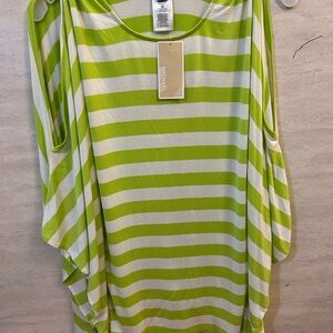 NWT Michael Kors lime green and white striped tunic top.